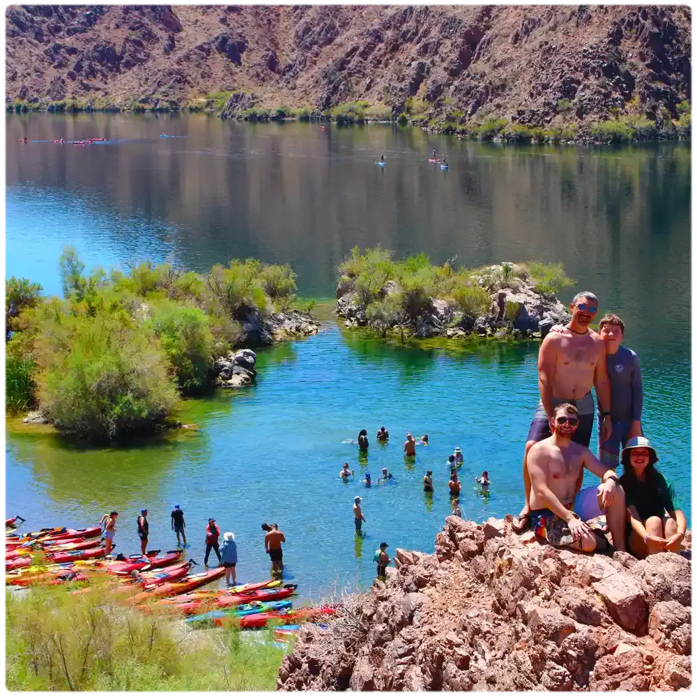 Family group kayaking together